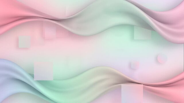 Abstract pastel gradient background with geometric shapes blending into soft pink, mint and lilac tones, slow flowing gradient motion