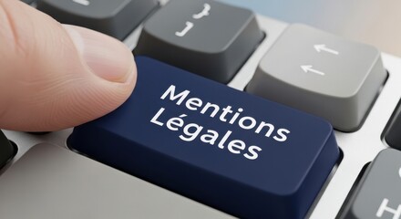 Fototapeta premium Finger Pressing Blue Mentions Légales Button on Keyboard for French Legal Notices and Compliance Concept