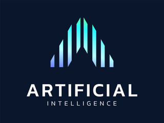 Obraz premium Artificial intelligence with Letter A Rocket arrow shapes technology Analysis logo vector design concept, representing futuristic technology, digital transformation, automation, ui, advanced technolog