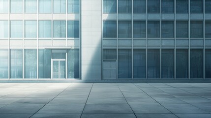 Obraz premium Modern Urban Building Exterior with Glass Facade and Concrete Pathway