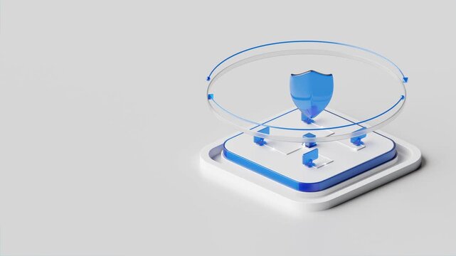 3d abstract cyber security network protection with blue shield. 3D loops animation	