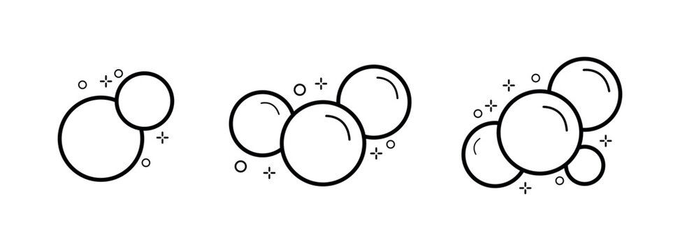 Minimal Soap Bubbles Outline Icon with Sparkle Accents