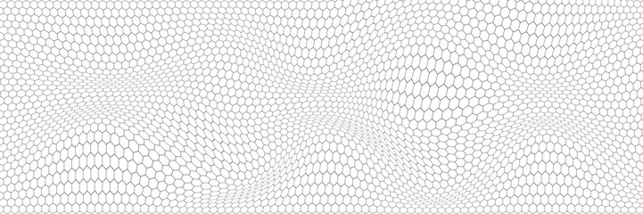 Fishing or soccer net. Repeated hexagon pattern. Black wired mesh texture isolated on white background. Metallic or fabric fence, cage or lattice structure. Vector graphic Illustration. © Musrifah