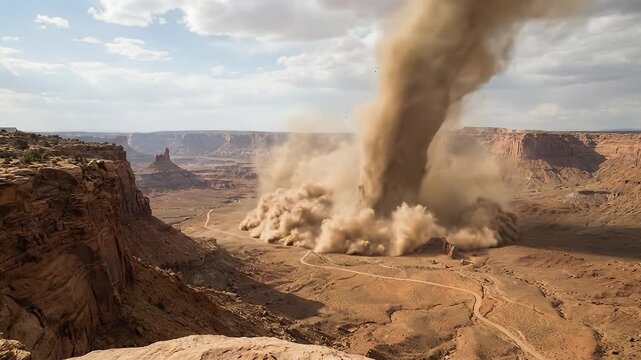 Grand Canyon Rockslide Explosion Dust Cloud.