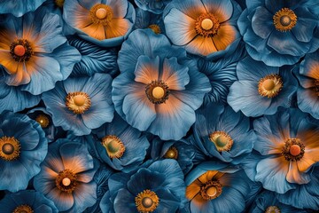 Fototapeta premium Vibrant Blue and Gold Floral Close-Up with Textured Petals
