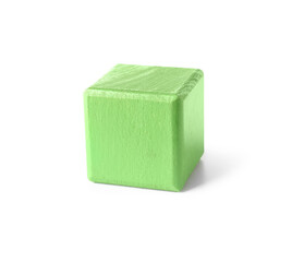 Fototapeta premium Green wooden cube on white background