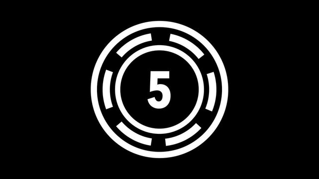 10-second white circular countdown timer with rotating dashed rings on a black background.