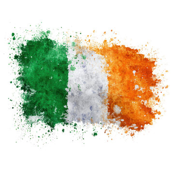 Vibrant photo of Watercolor splash paint texture in Irish flag colors isolated on transparent background