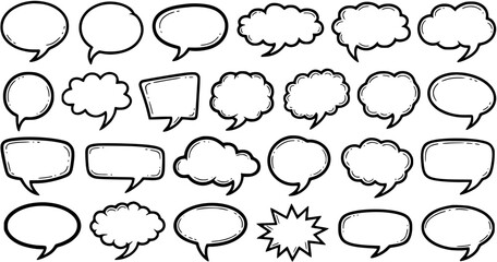 Fototapeta premium Set of Hand-drawn Black and White Speech Bubbles, Thought Bubbles, and Cloud Shapes