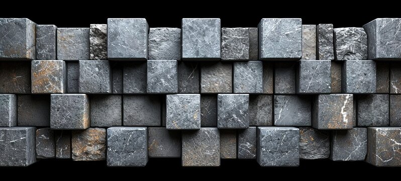 Rough, Weathered Stone Blocks in a Dark, Textured Wall