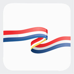 Dynamic ribbon illustration flowing through space with red, blue, and yellow elements