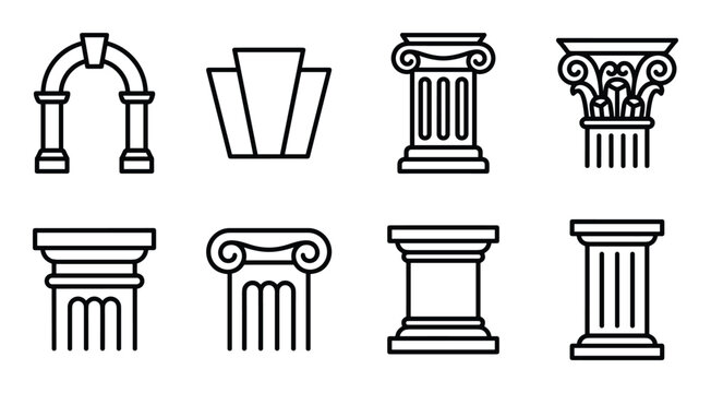 Antique architectural construction black line vector icons set of building element design