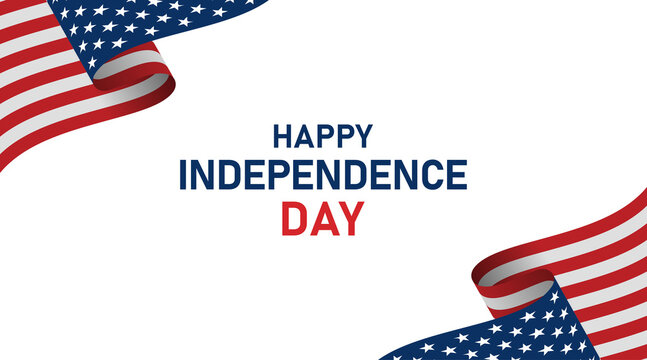Happy Independence Day Text with Waving American Flag Corner Accents for US Holiday isolated on transparent background 4th july america patriot national celebration graphic