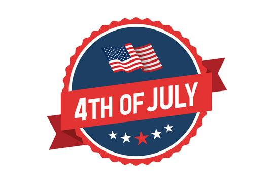 Fourth of July Badge with USA Flag and Red Ribbon Banner for Independence Day Celebration isolated on transparent background america patriot holiday national emblem graphic
