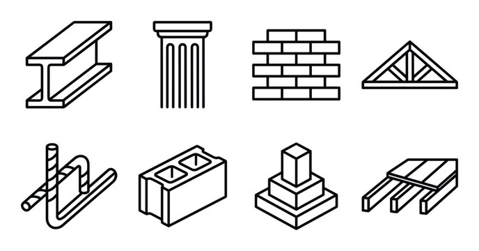 Construction material icon set vector illustration for building architecture and home repair