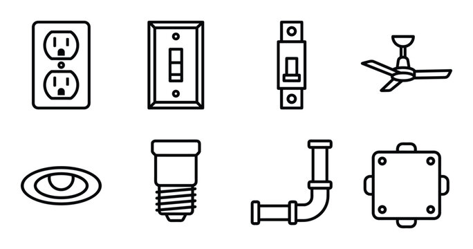 Electric components linear vector icon power socket switch electrical outlet isolated symbol