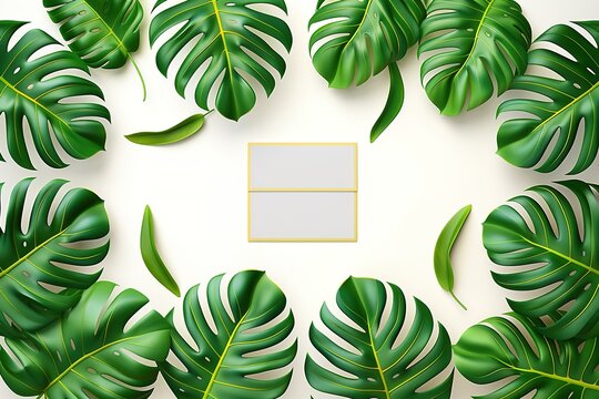 Vibrant Green Monstera Leaves in Circular Frame