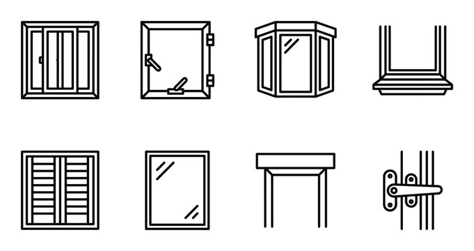 Window icon set vector illustration of architecture element for house facade and home design