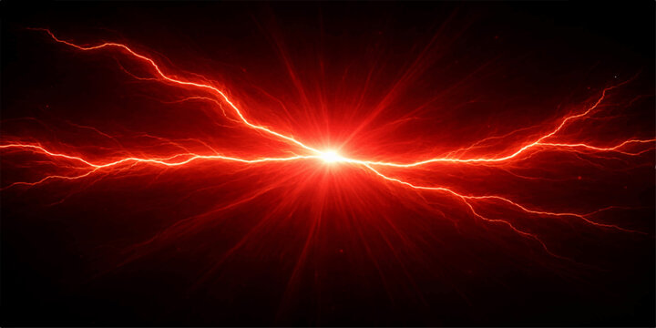 Abstract vector background with lightning and glowing energy rays featuring a bright orange fire flash and red fractal star motion for a high-energy space wallpaper design