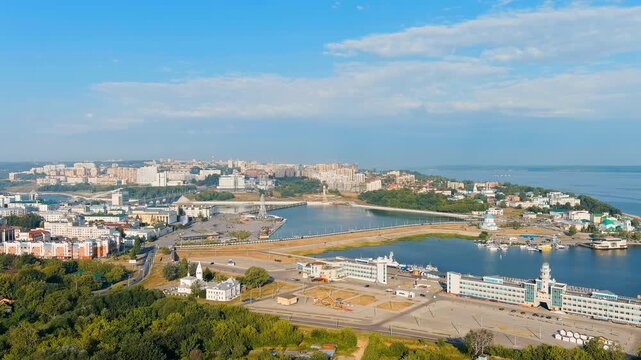 Cheboksary, Russia. Mother is the patroness. Cheboksary bay. Drone footage