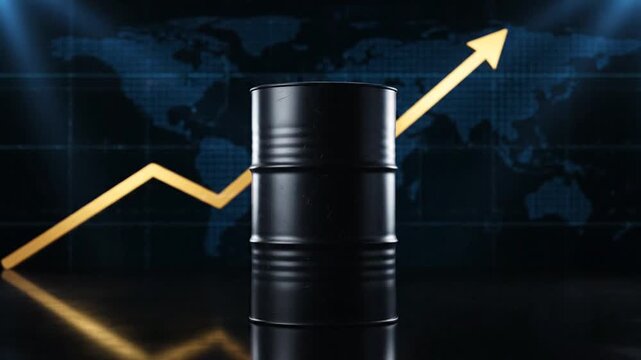 Global Oil Price Increase Concept with Black Barrel and Rising Chart