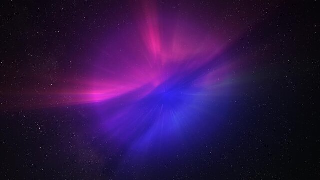 Abstract multicolor glow sphere with rays, science background. Bizzard planet structure in space, 4k