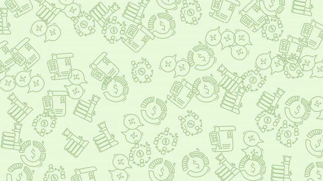 Looping pastel green education icons seamless background.