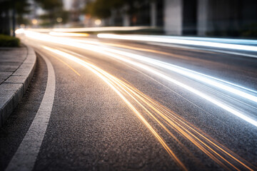 Long exposure light trails on city street at night