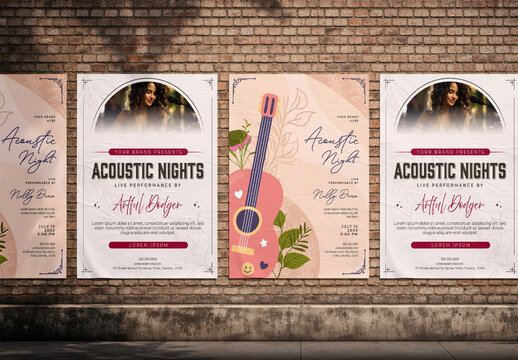 Vintage Brick Glued Posters Mockup
