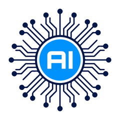 Obraz premium Artificial Intelligence icon Stylized blue padlock icon centered within complex radiating circuit board patterns representing modern digital cybersecurity technology