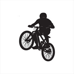 Fototapeta premium WebBMX rider in a helmet performing a wheelie trick. black silhouette illustration for extreme sports and active lifestyle.
