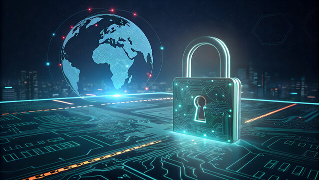 cyber securit concept with digital lock. ai generated