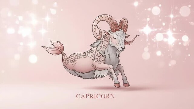 Cute Capricorn zodiac sign illustration. Astrological symbol with sea goat. Fantasy horoscope logo or graphic element for December and January birthday.