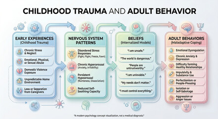 Naklejka premium Childhood Trauma and Adult Behavior Psychological Development Diagram