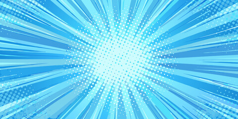 Dynamic comic book style explosion with radiating light and halftone dots © Rubel