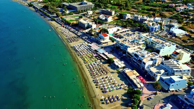 The beach of the port town of Sitia in Lasithi on the Mediterranean Sea, Crete.