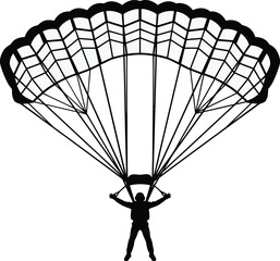 Skydiver with parachute silhouette landing safely, extreme sport adventure activity in sky, parachuting freedom and adrenaline concept illustration © Sayedmohammad