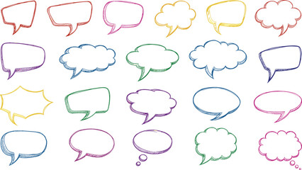 Hand Drawn Colorful Speech Bubble Vector Set with Comic Style Chat Balloons for Dialogue, Messaging, Communication and Thought Illustration