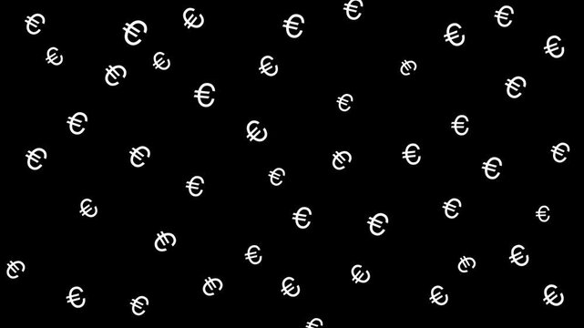 White euro symbol animation on a solid black background. The smooth rotation and subtle scaling create a clean, modern representation of value, balance, and finance in EU.