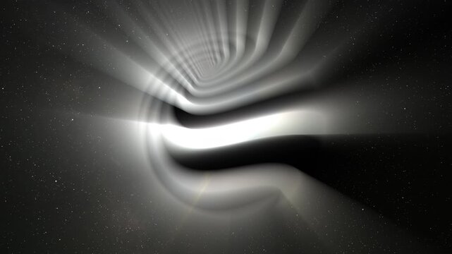 Abstract glow spiral sphere with rays, science background. Bizzard planet structure in space, 4k
