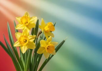 Obraz premium Vibrant yellow daffodils on colorful gradient background