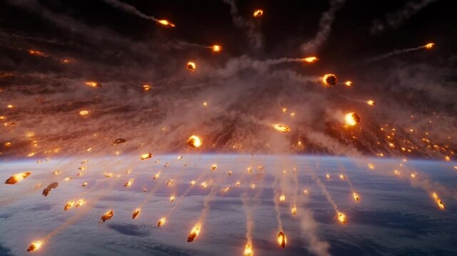 Meteor Shower Over Earth from Space.
