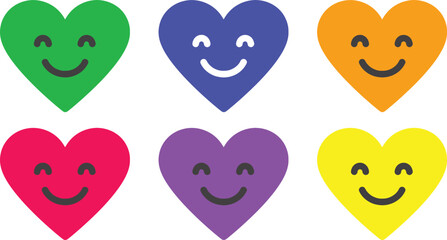 Fototapeta premium A colorful set of heart shaped emojis with smiling faces on a white background