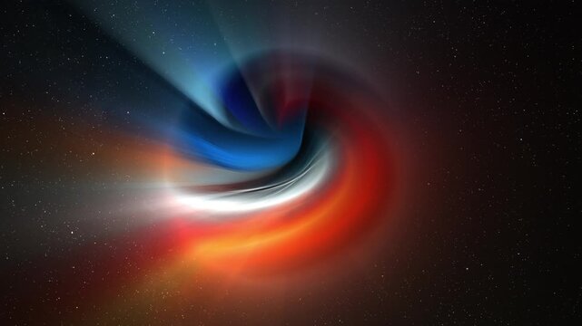 Abstract multicolor glow sphere with rays, science background. Bizzard planet structure in space, 4k