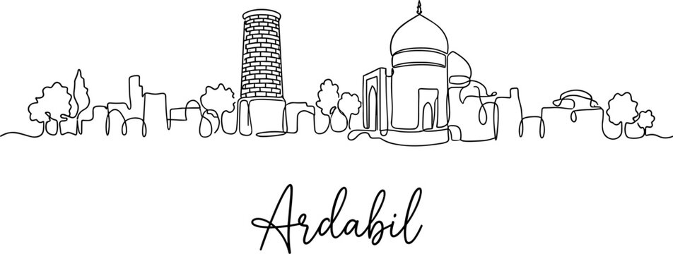 Ardabil Iran city skyline continuous line drawing minimalist vector illustration