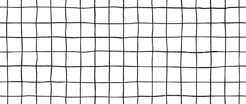 Seamless hand drawn square grid pattern. Repeated doodled checkered background. Sketched thin checker paper texture. Lined planer page wallpaper. Wide drawn journal sheet notebook template. Vector