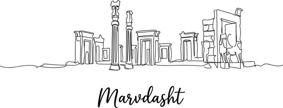 Persepolis Marvdasht Iran ancient ruins skyline one line drawing vector illustration