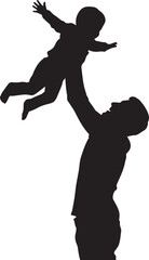 A silhouette of a man holding a baby up in the air isolated on transparent background, Vector