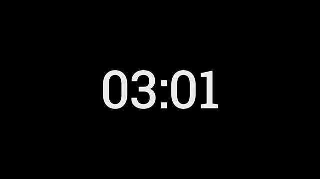 6 Minute countdown animation on black background.Digital Countdown timer six minute animation from seconds on transparent background.6 minutes countdown timer animatio