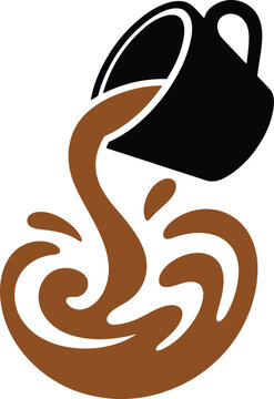 Brown liquid pouring out of a black cup  coffee flow graphic design element